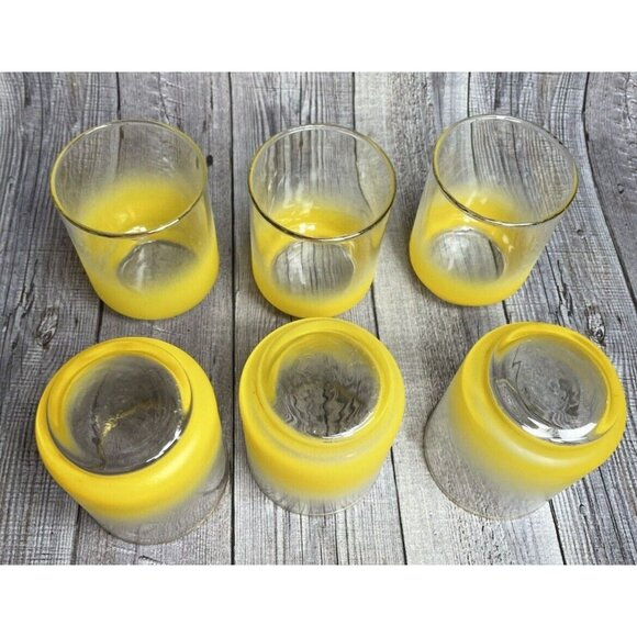 Vintage Libbey Ombre Yellow Glasses Set of 6 Gold Rim 3" Tumbler Retro Barware - Picture 6 of 8